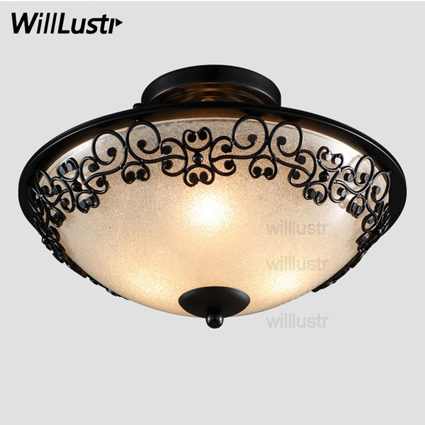 willlustr frosted glass shade ceiling lamp flower pattern decor iron lighting porch foyer bedroom sitting room loft Europe FLUSHMOUNT light