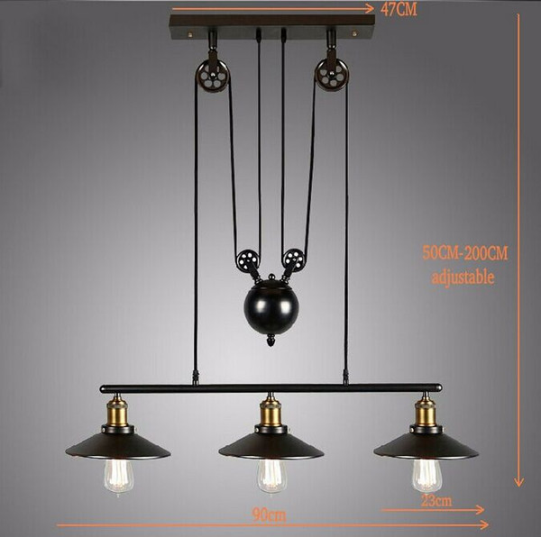 Ceiling Lights Vintage American Country Loft Edison Wheel Light Lifting Lights Industrial Pulley Light Adjustable Lamp Bar Decor