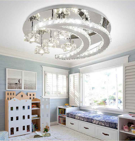 Star Moon Bedroom Crystal LED Ceiling Light Chrome Modern Simple Room Creative Remote Child Room Lighting