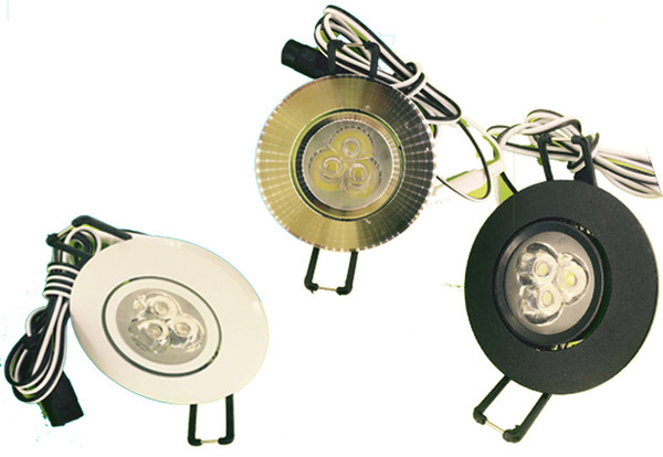 HOT 2pcs/ots 2inch DC 12V 3w 3*1w epistar led , led ceiling/puck light,led spotlight, dimmable, silver/white/black shell.