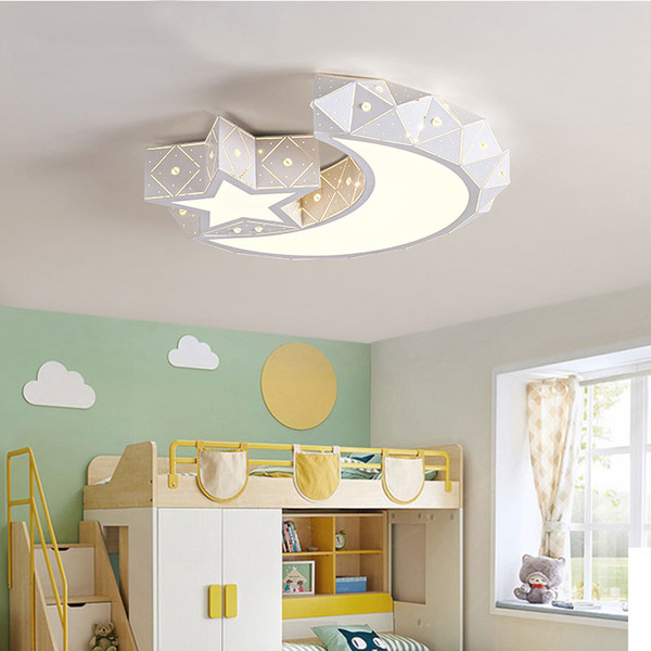 Moon Ceiling Lights For Kids Room Dimmable light with K9 Crystal Star decoration 30W LED White Modern Style Ceiling Lights