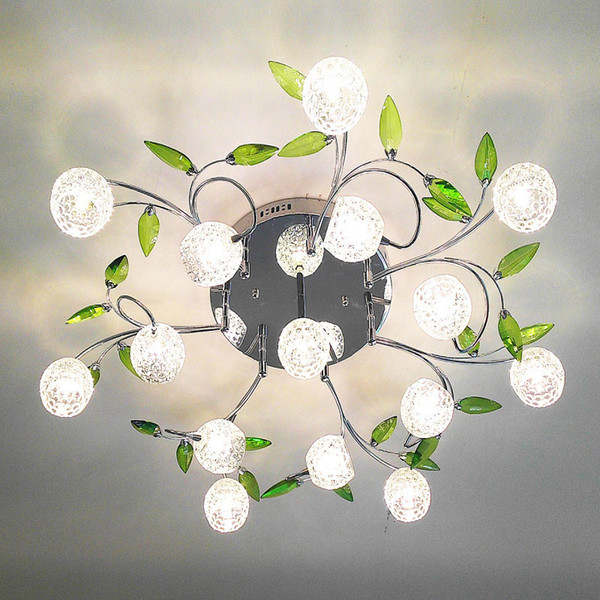 modern ceiling light Green Leaf Crystal LED Ceiling Lamp Garden Ceiling Light For Bedroom Living Room Coffee Store Home Lighting