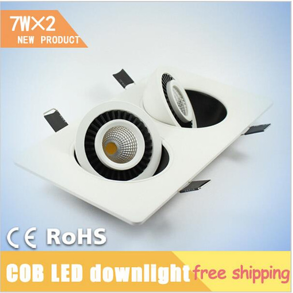 7W*2 Double Heads COB ceiling lights ,360 deg Square Rotary Gimbal Led Recessed Grid Ceiling Lamp for bedroom