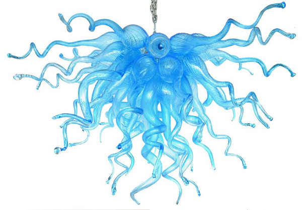 110/220v AC Led Blue Chandeliers Modern Birthday Party Decorations 100% Hand Blown Glass Ceiling Lights