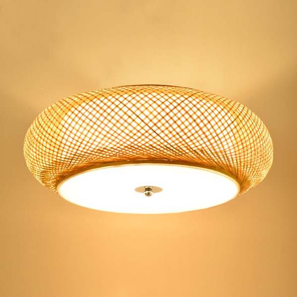 Bamboo Weaving Lamp Round Ceiling Lamps Garden Rattan Lamp LED Living Room Antique Lamp Tatami Bedroom Study ceiling Light