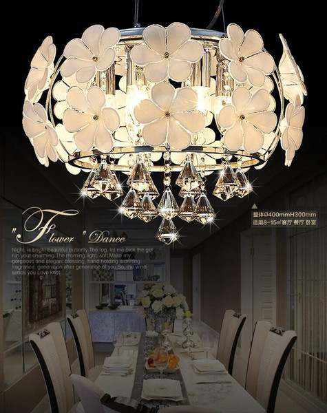 Fog white glass flower chandeliers. Simple and crystal chandeliers. Ceiling lights petals dual suspension. Wedding bedroom lights