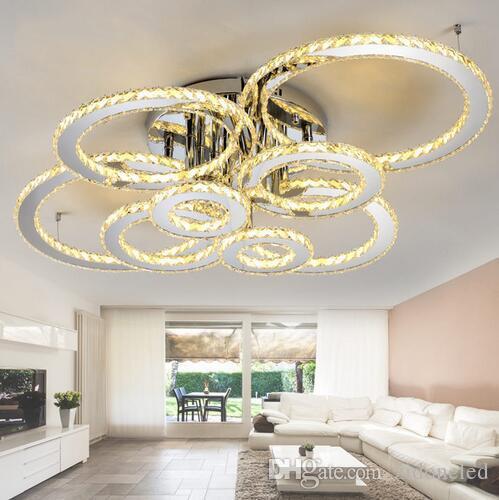 Modern led crystal ceiling lights round ceiling chandeliers 4/6/8 rings for living room indoor lighting fixture clear amber crystal