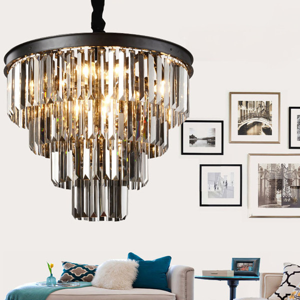 American black iron art crystal chandeliers chandelier chandelier light fixtures bedroom lamp, smoke gray crystal lamp