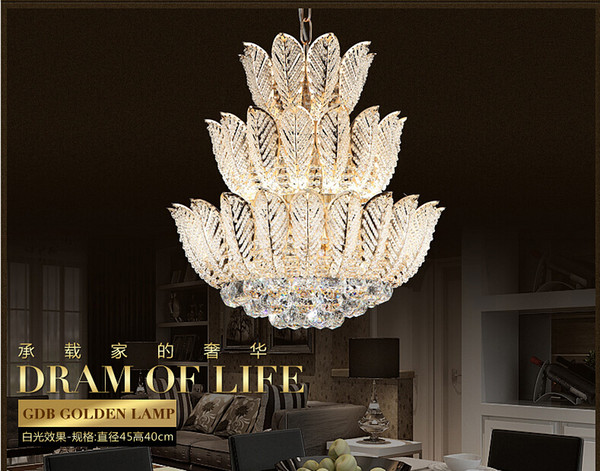 Newly Lotus Flower Gold Crystal Pendant Chandelier For Dining Room Bedroom Hotel Shop ;Crystal Modern Chandelier Free Shipping