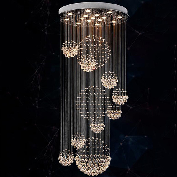 Modern Chandelier Rain Drop Large Crystal Light Fixture with 11 Crystal Sphere Ceiling Light Fixture 13 GU10 flush ceiling Stair lights