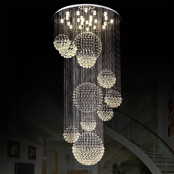 Modern Chandelier Large Crystal Light Fixture for Lobby Staircase Stairs Foyer Long Spiral Lustre Ceiling Lamp Flush Mounted Stair Light