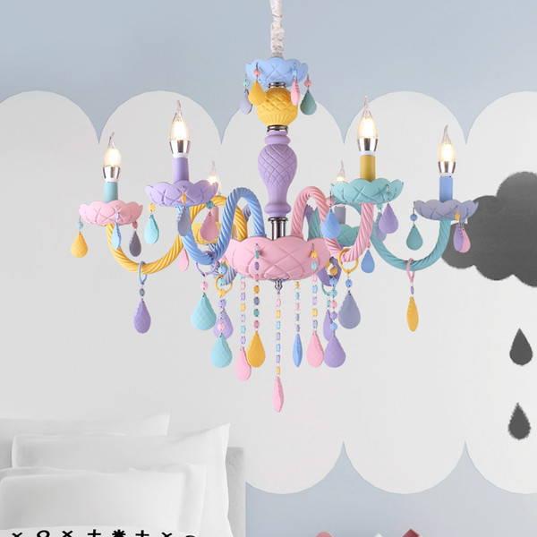 Modern LED Chandelier Lights Kid Room Colorful Crystal Metal Light Fixture Bedroom Children Ceiling Lamp Indoor Home Decoration