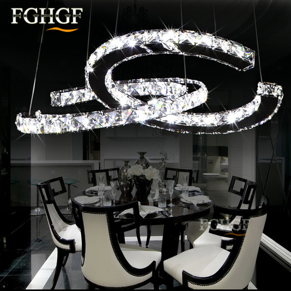 Luxury LED Crystal Chandelier Double C Two C Circels Chandeliers Light Fixture LED Crystal Lighting Hanging Fitting For Dining Room