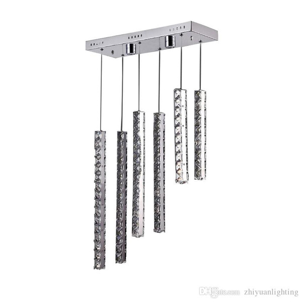 Modern LED Crystal Chandelier Lighting 6 Tube Crystal Droplights for Living Room Flush Mount Rectangle Crystal Light Fixture