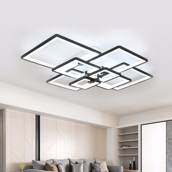 Modern Chandelier LED Lighting For Living Room Square Black Home Dining Light Fixtures With Remote Control Bedroom Lamp Lustre