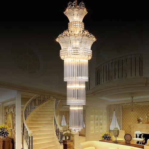 Chandeliers factory prices luxury golden royal high end K9 crystal chandelier duplex hotel lobby stairs villa led chandeliers with bulbs