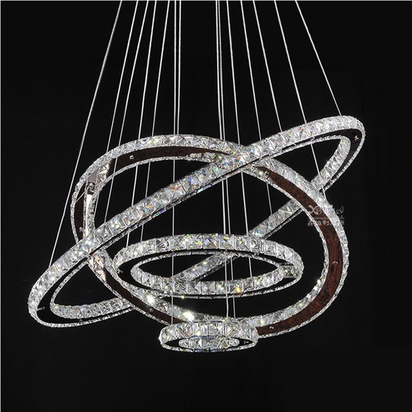 LED Chandeliers Crystal Round Rings Lighting Fixtures Modern Silver Dinning Room Hanging Lamps DIY Style Tri-tone light