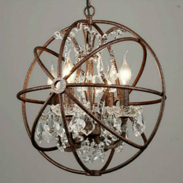 RH industrial Lighting Restoration Hardware Vintage Crystal Chandelier Pendant Lamp FOUCAULT IRON ORB CHANDELIER RUSTIC IRON Gyro Loft light