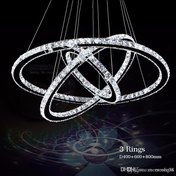 Fast Shipment 3 Rings Modern Chrome Pendant Lamp LED Hall Crystal Chandelier Pendent Lights Kitchen LED Lustres MD8825