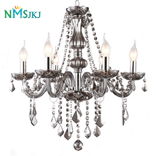 6/8 Light Contemporary Luxury Smoky Gray Glass Crystal Candle Chandelier Lighting Home Decorate Lamp for Living Room,Restaurant