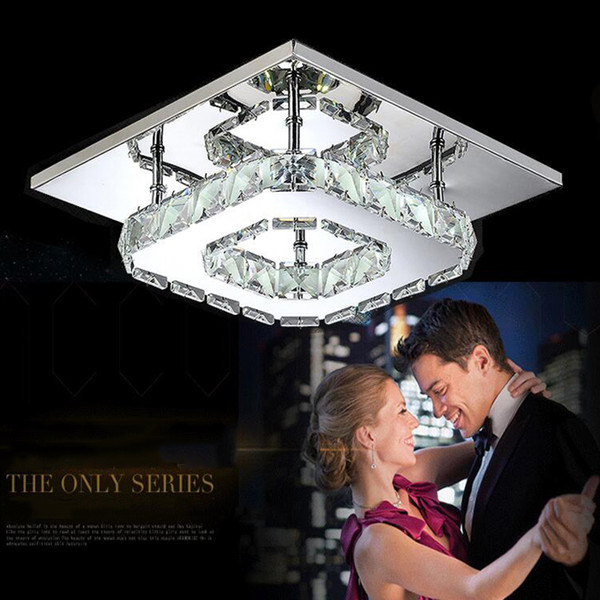 LED Crystal Light Square Chandelier 12W Led Ceiling Lamp Crystal Luster Light for Home Dining Room Restaurant Stainless Steel Clear Ceiling