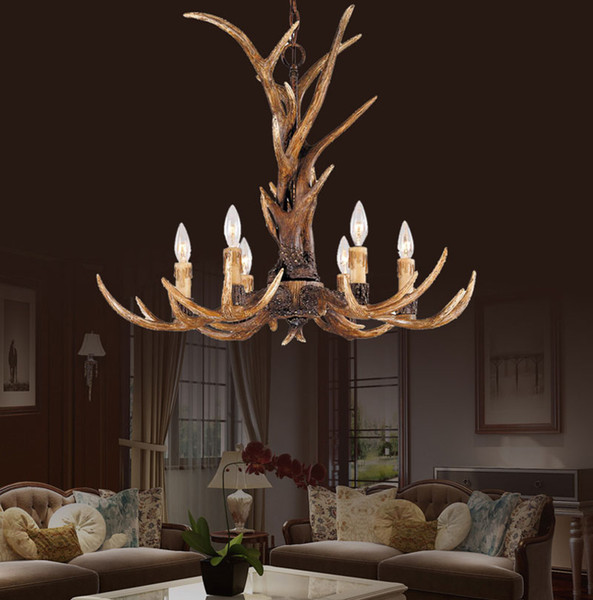 Europe Country 6 Head Candle Antler Chandelier American Retro Resin Deer Horn Lamps Home Decoration Lighting E14 110-240V