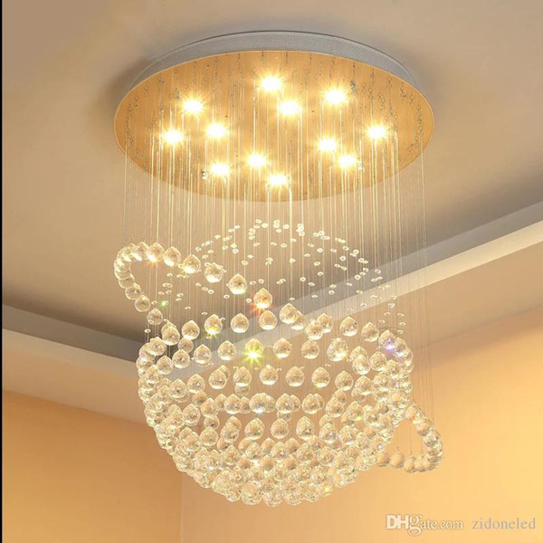 Contemporary round K9 crystal chandeliers raindrop flush ceiling light stair pendant lights fixtures hotel villa crystal ball shape lamp