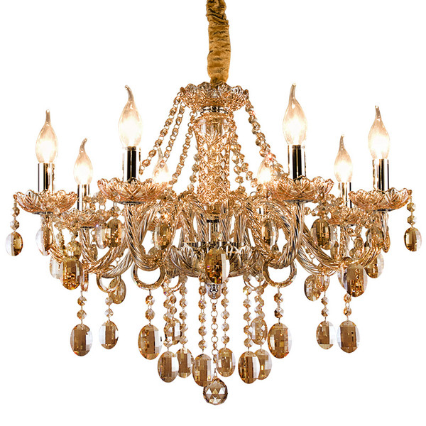 Vintage cognac crystal chandelier lustre retro home lighting chandeliers fabric lampshade living room villa hotel hanging lights