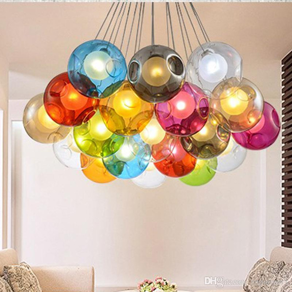 Colorful Glass Ball G4 LED chandelier Lamp 3 ~31heads of glass spheres modern light Color Bubble LED crystal chandeliers for Room Living