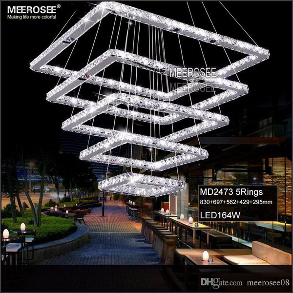 Square Crystal LED Pendant Light Fixture Rectangle Crystal Hanging Lamp Modern Crystal Stair Lighting for Hotel Hallway Villa