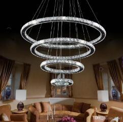 LED Chandeliers Crystal Round Rings Lighting Fixtures Modern Silver Dinning Room Hanging Lamps DIY Style Tri-tone light