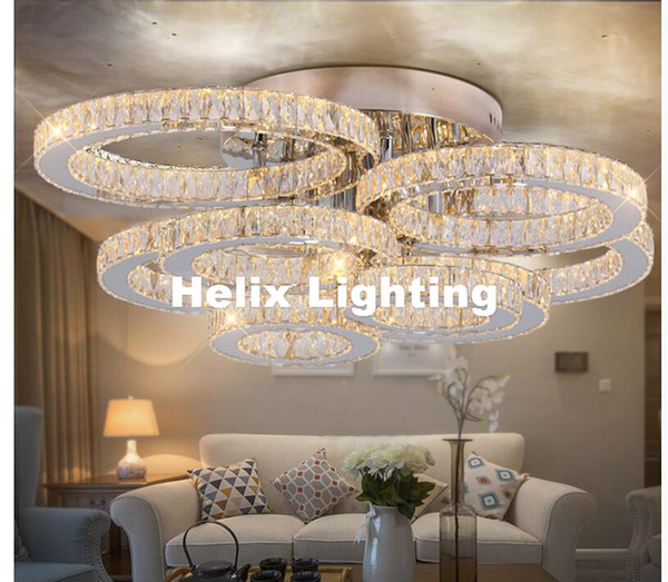 Free Shipping Modern LED Crystal Ceiling Light Fixture Stainless Steel LED Ceiling Lighting Lamp Flush Mount AC Guaranteed 100%