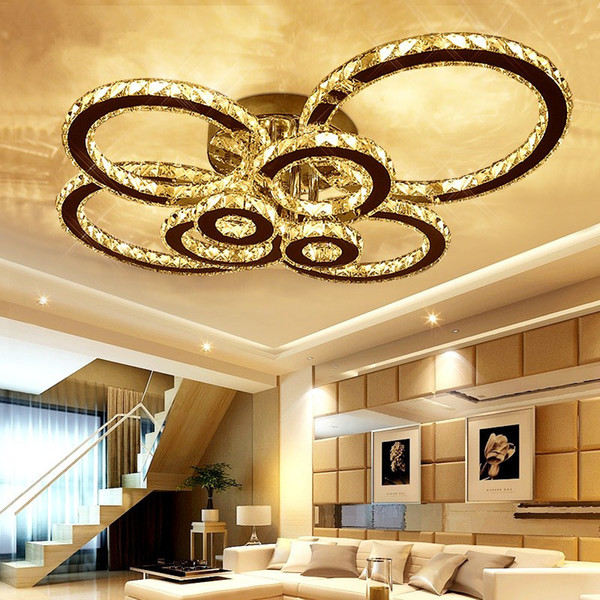 LED K9 Crystal Ceiling Light Flush Mount Chrome Ceiling Lights Lamp 8 Round LED Chandelier Lighting Fixture with Remote for Living Room