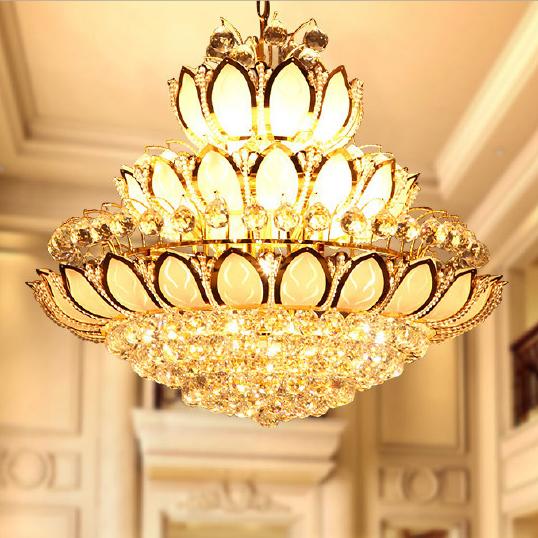 LED Crystal Chandeliers Lights Fixture Modern Crystal Lotus Flower Chandelier Golden Crystal Pendant Lamps Home Indoor Hotel Clubs Lighting