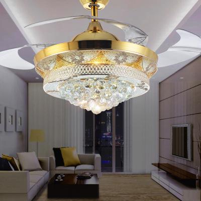 new Led Fans LightInvisible Blades Ceiling Fans Modern Fan Lamp Living Room 42 inch K9 Chandeliers Ceiling Light Pendant Lamp free ship