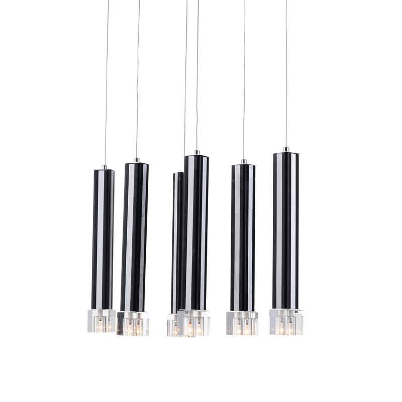 Modern Crystal Dining Room Pendant Light 6 Pcs Black Aluminum Tube Clear Crystal Cube Living Room Pendant Lamp