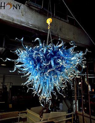 Free Shipping AC LED Customized Style Mini House Ceiling Light Blue Chihuly Murano Glass Chandelier Turkish