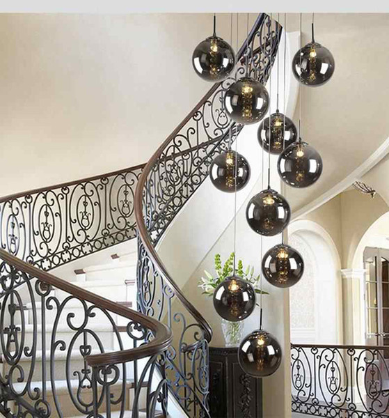 Modern Staircase chandelier lighting living room long glass ball chandeliers creative personality Nordic magic beans led chandelier