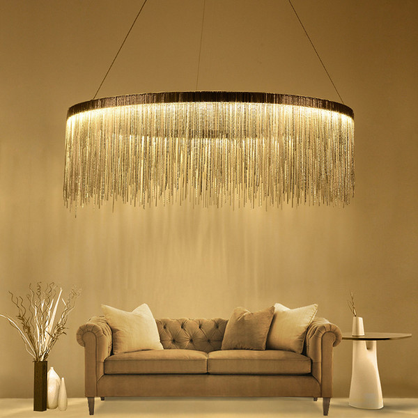 Postmodern Nordic creative simple chandelier living room bedroom tassel aluminum chain chandelier hotel villa restaurant chandelier