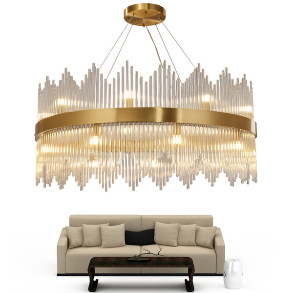 Delin Gold Modern Glass Chandelier For Living Room Luxury Round Hanging Lamps AC110-240V Kitchen Cristal Lustres