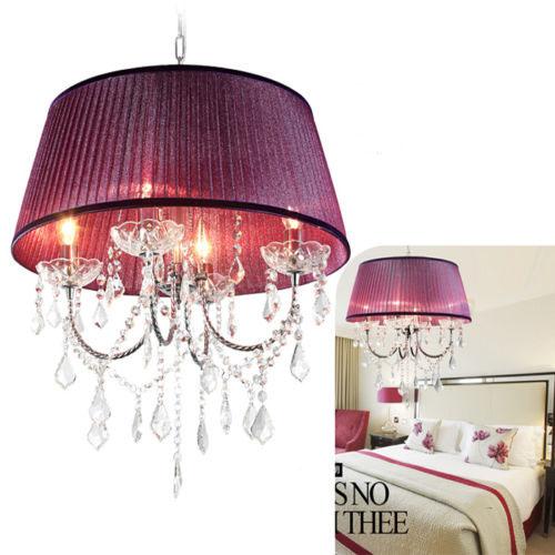 Modern vintage K9 Crystal chandelier Ceiling light Fashion pendant light with fabric shadeFor Foyer living room bedroom dinning room #19