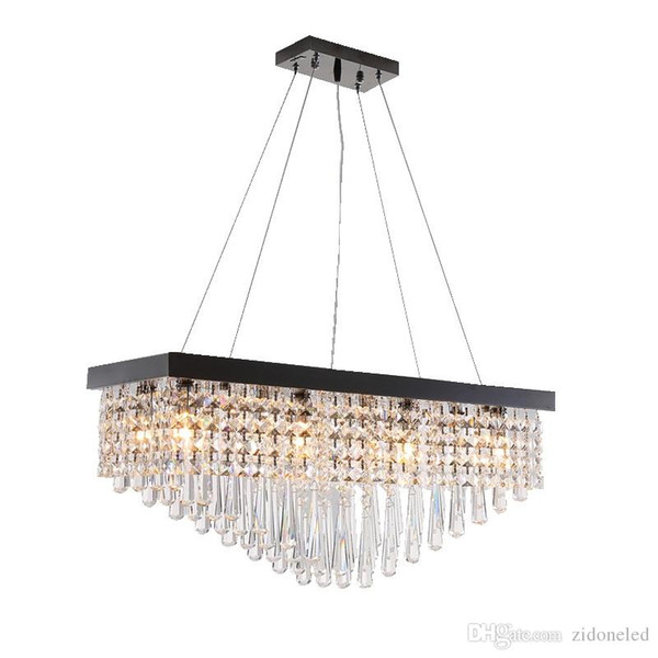 Modern Crystal Chandelier For Dining Room Rectangle LED Hanging Lighting Pearl Black Stainless steel Suspension Lamps