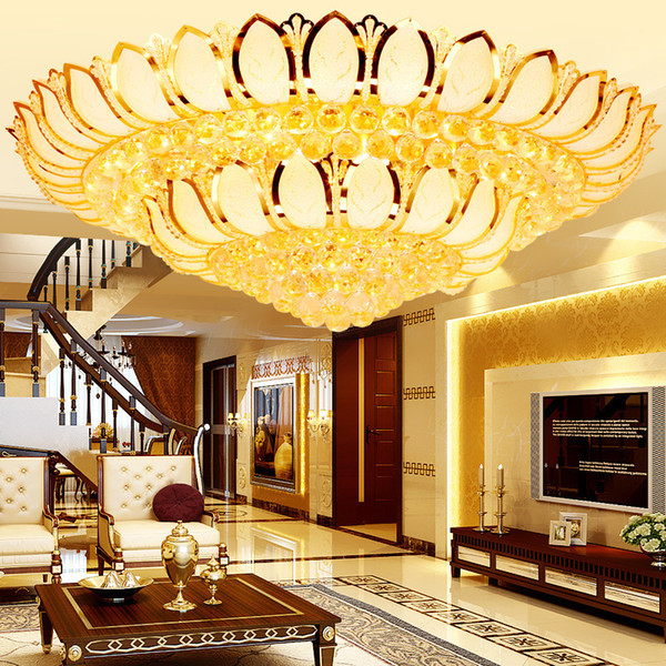 Golden Lotus crystal lamp living room bedroom cornucopia led round ceiling lamp chandelier light lighting with remote control