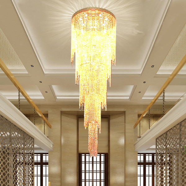 New Design Long Modern Crystal Lights Chandelier LED Light 5 Layers Luxury Hotel Lobby Chandeliers Pendant Lamp Ligting LLFA