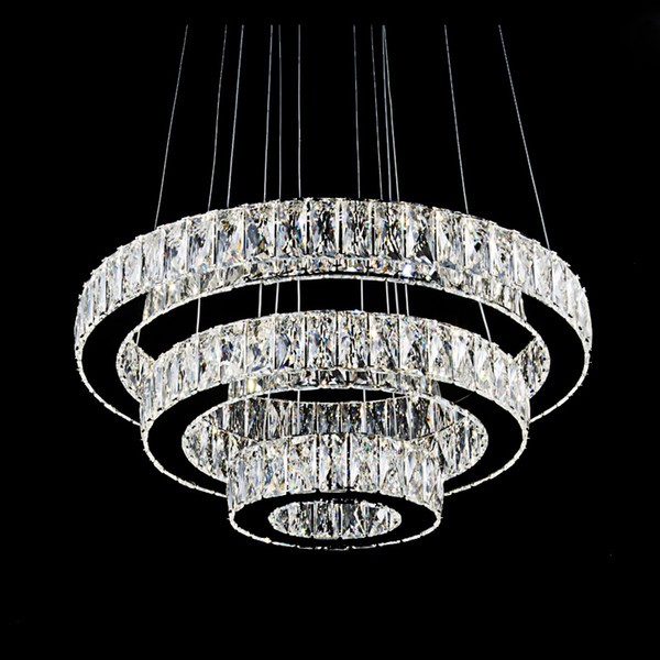 Modern LED stainless steel K9 crystal pendant lamp 3 rings 2 rings For Living Room Dining Room Bedroom Retail