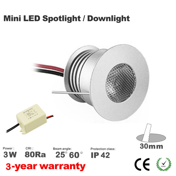 Cree chip 3W 85-277V input Round Mini LED Kitchen Under Cabinet Lamp LED Recessed Ceiling cut 30mmn Spot light for gallery Display Showcase