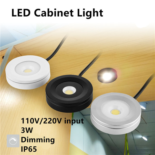 50pcs /lot Round Mini Kitchen LED Under Cabinet Lamp 3W AC 110V/220V surface mounted Ceiling Spot light dimmable Display Showcase Light