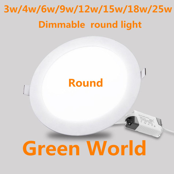 Dimmable ultra thin LED Panel Downlight 3w/4w/6w/9/12w/15w/18w/25W RoundLED Ceiling Recessed Light AC85-265V LED Panel Light SMD2835