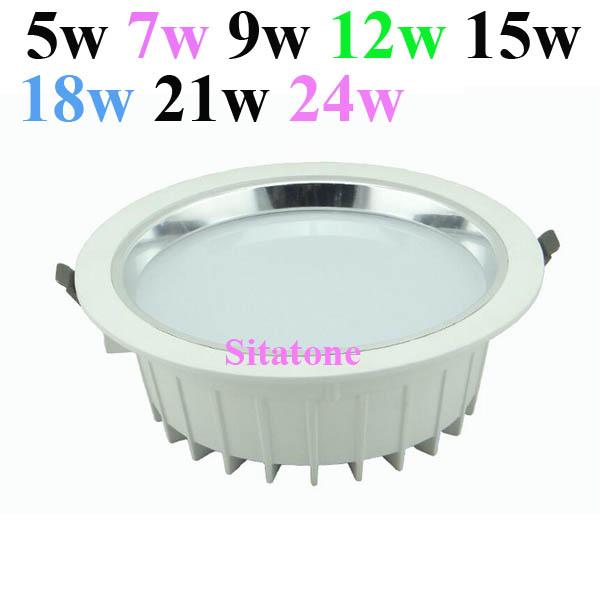 white 5w 7w 9w 12w 15w 18w 21w 24w recessed led down light ac85-265v free shipping