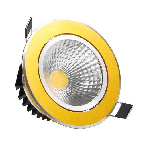 Angle Rotating LED COB Recessed Downlight Dimmable 5W 7W 9W 12W Ceiling Spot Lamp Gold Housing AC110V/220V Indoor Lighting